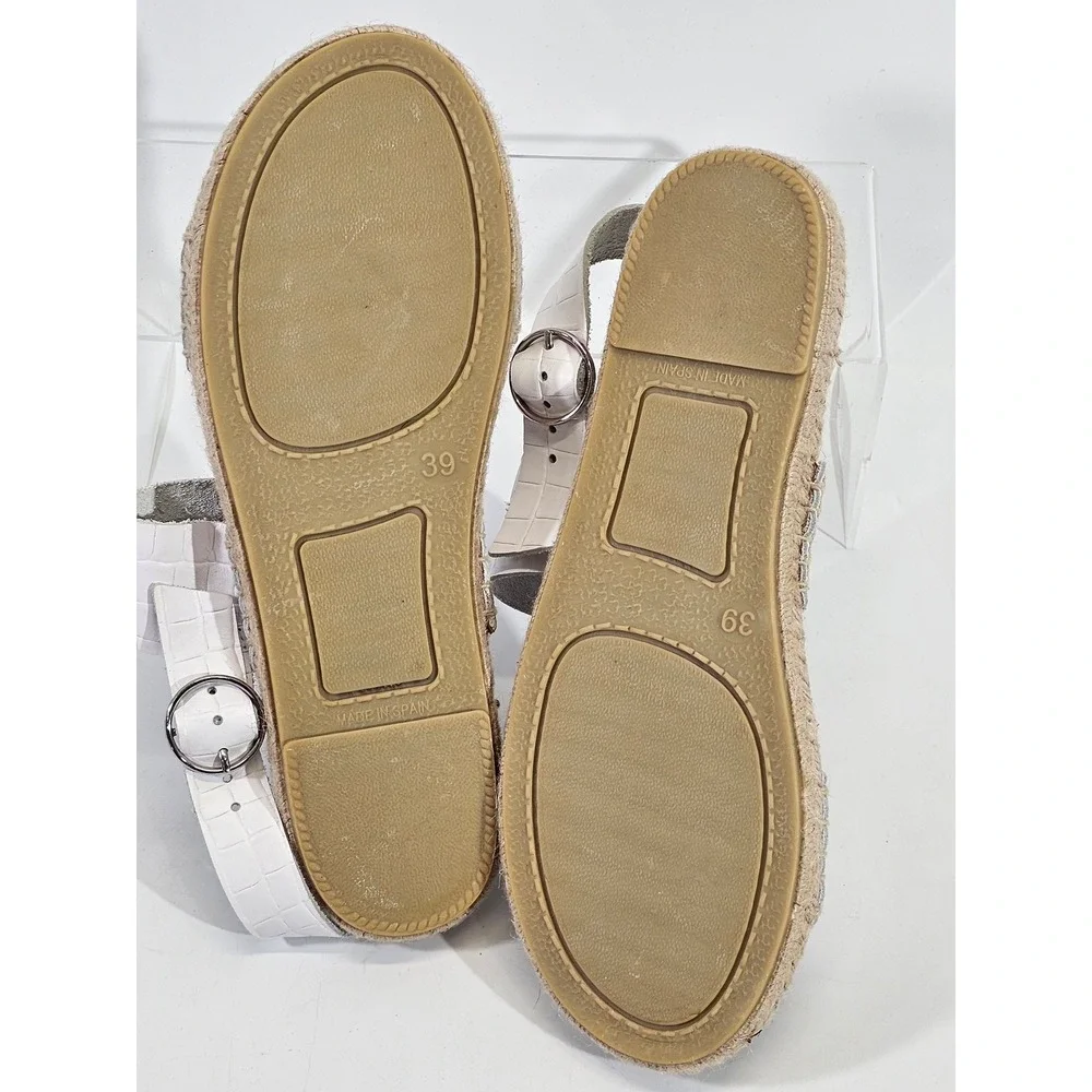 Dalson Espadrilles White Croc‎ Embossed Leather Slingback Sandals Womens 8 Spain